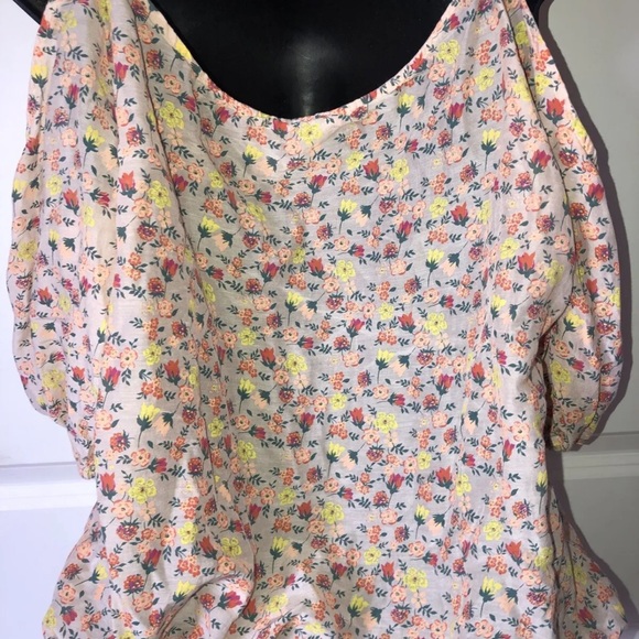 Scrapbook Originals Brown Yellow Orange Floral Top M Shirt Cold Shoulder - Picture 7 of 12
